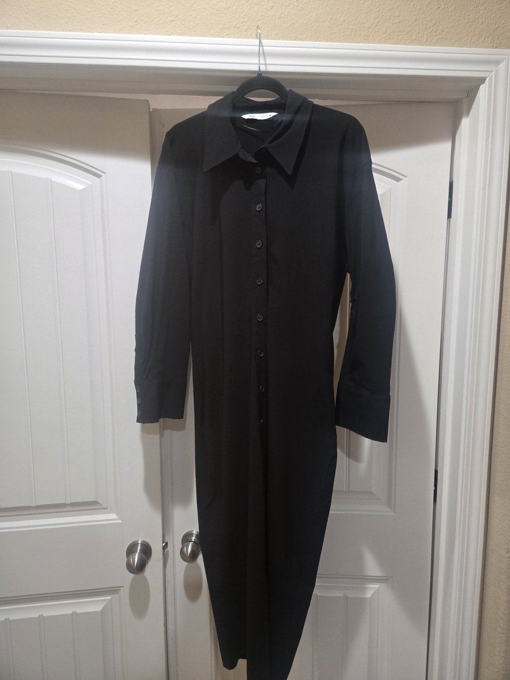 ZARA Black Button-Front Long Sleeve Shirt Dress Size XL EUC - Picture 3 of 10